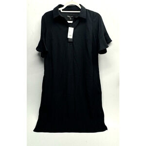 NWT Banana Republic Women's Black Collared Shirt Short Ruffle Sleeve Small